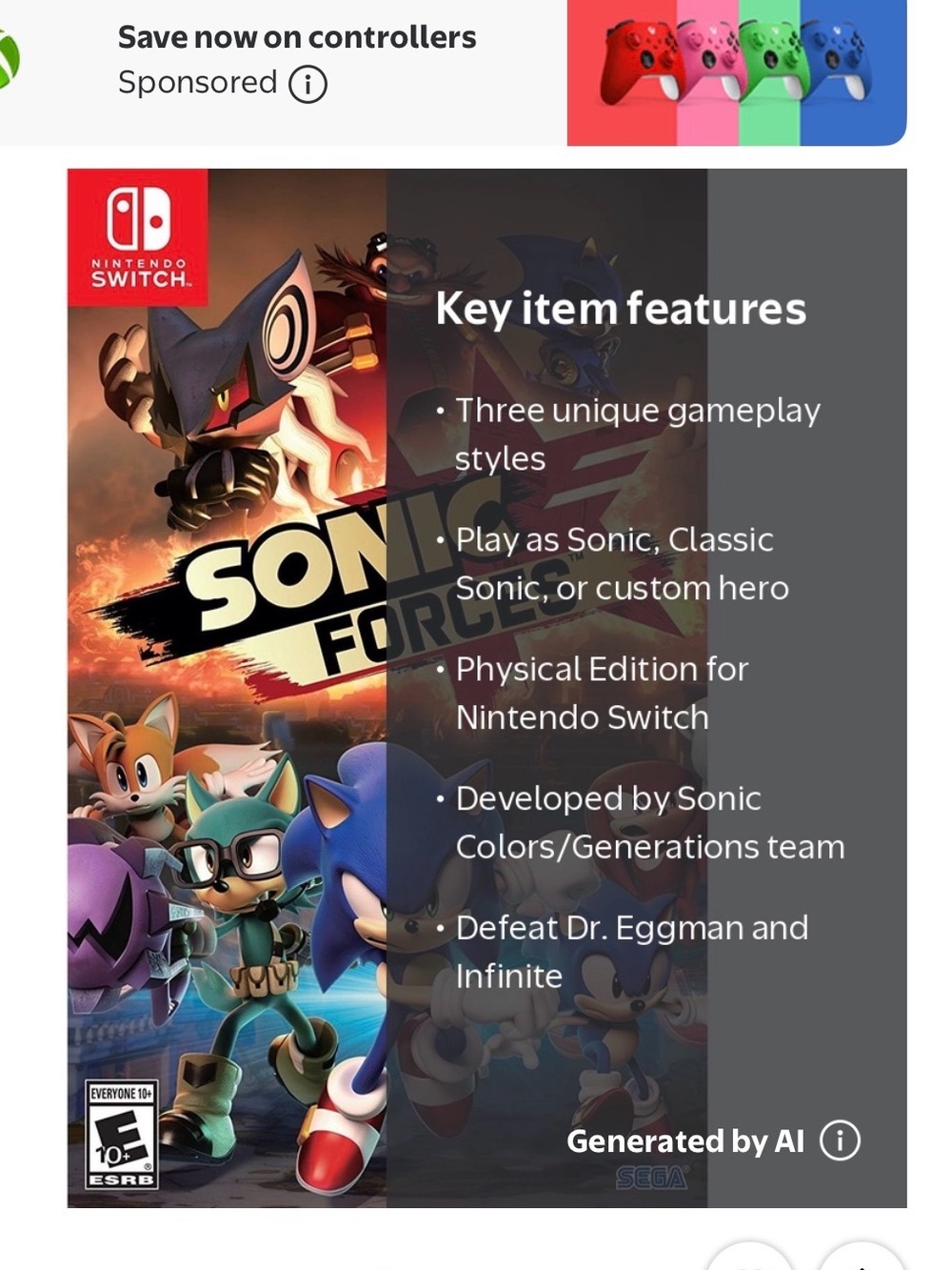 Sonic Forces ~ Nintendo Switch - Picture 2 of 8